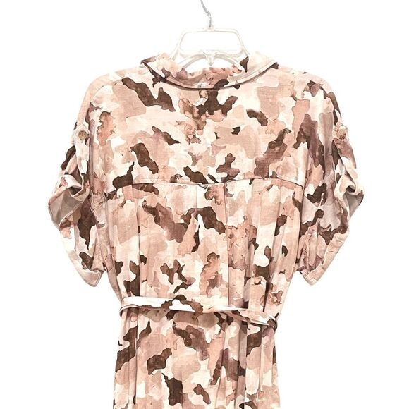 Yest Short Sleeves Manar Shirt Midi Dress with Belt size 12 Sand Multi - Picture 9 of 15